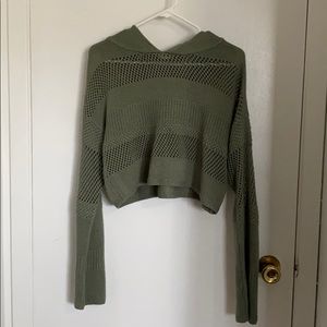 Green Knitted, Cropped Hoodie
